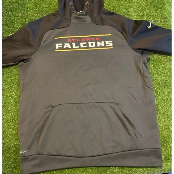 Altanta Falcons hoodie mens large black gray nike therma fit sweatshirt HFL 38 - Picture 2 of 13
